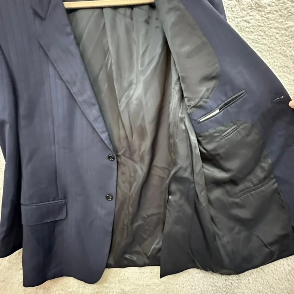 Baroni Super 150's Men's 46R 100% Wool Navy Blue Pinstripe Two Button Blazer